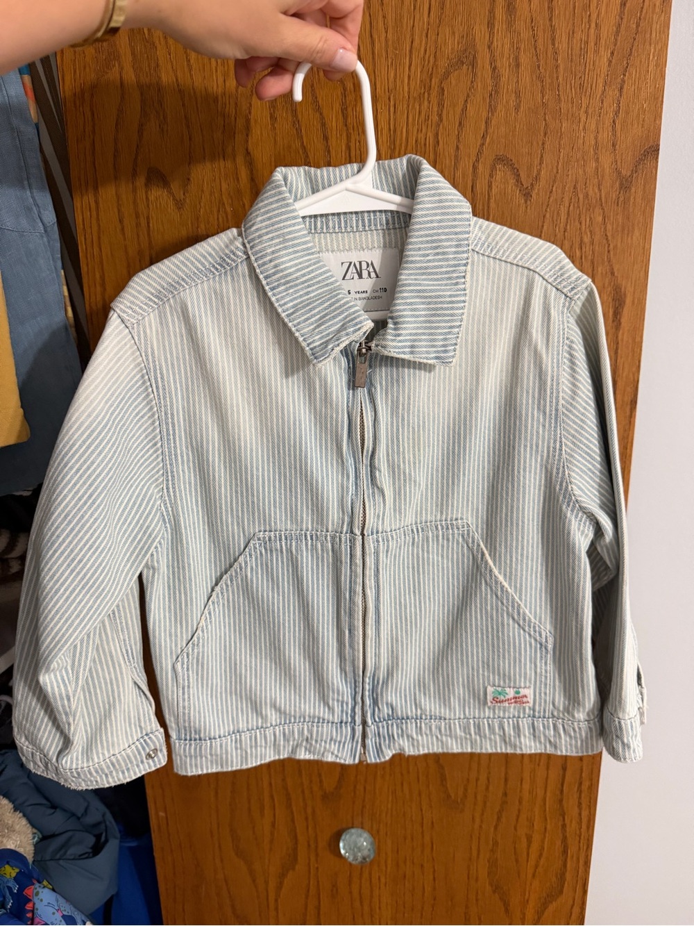 ZARA Light Blue and White Striped Kids Jean Jacket